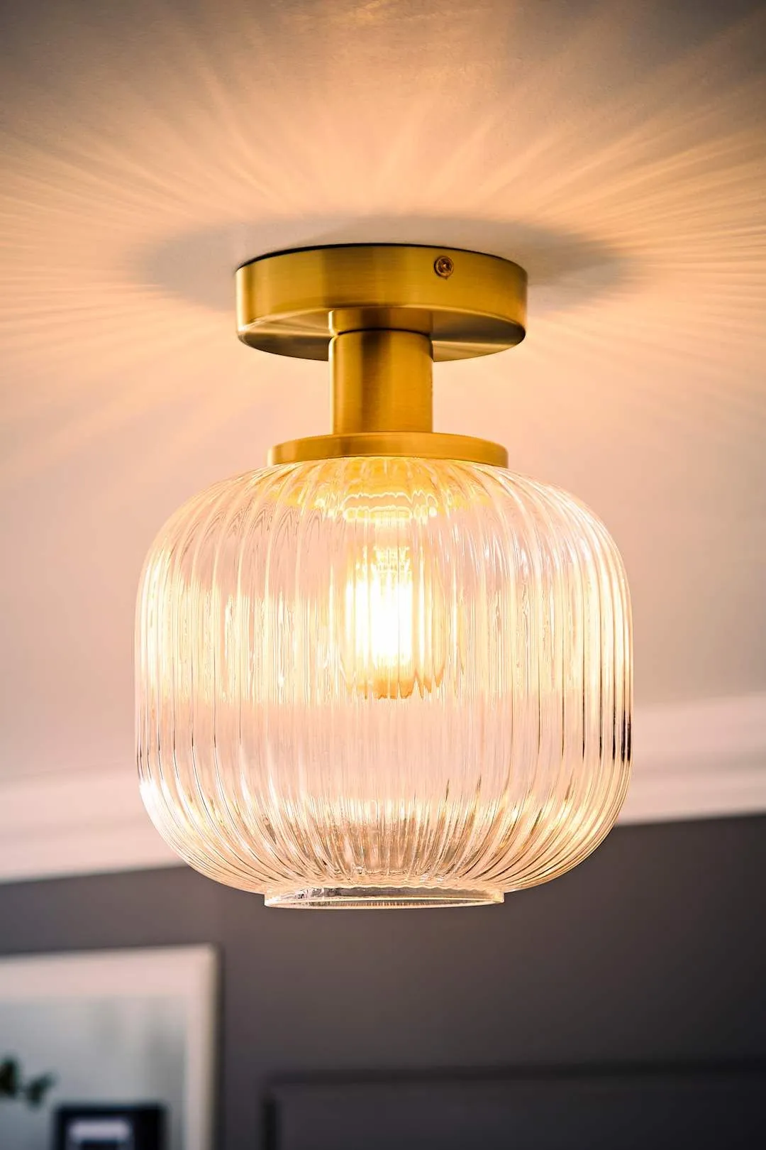 ValueLights Calpe Clear Glass Shade Flush Gold Stem Ceiling Light 2