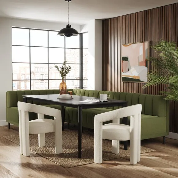 Amali Boucle Left Hand Dining Bench Olive Bundle 2