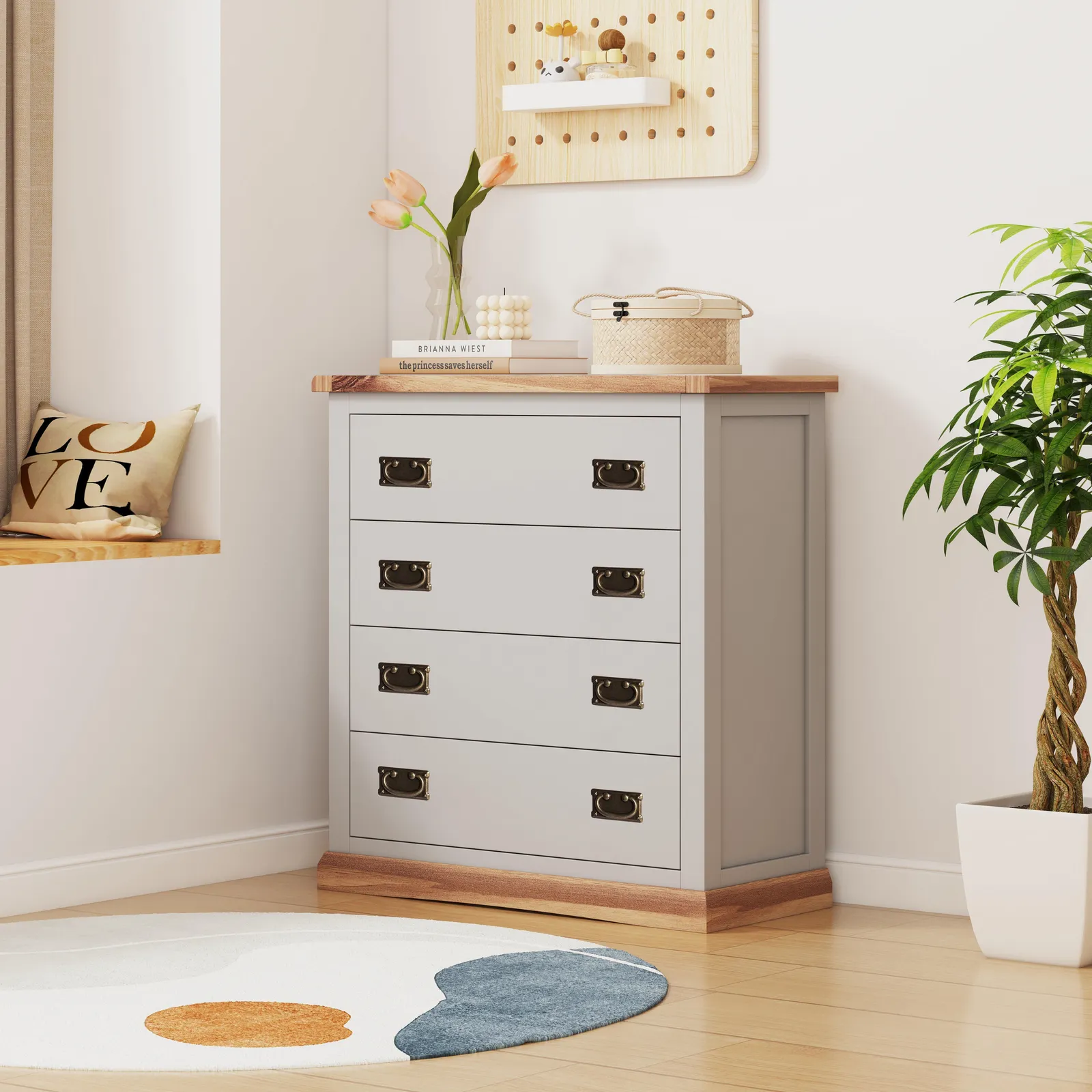 Cabinet Bits Bomporto 4 Drawer Chest of Drawers Bras Drop Handle in Light Grey