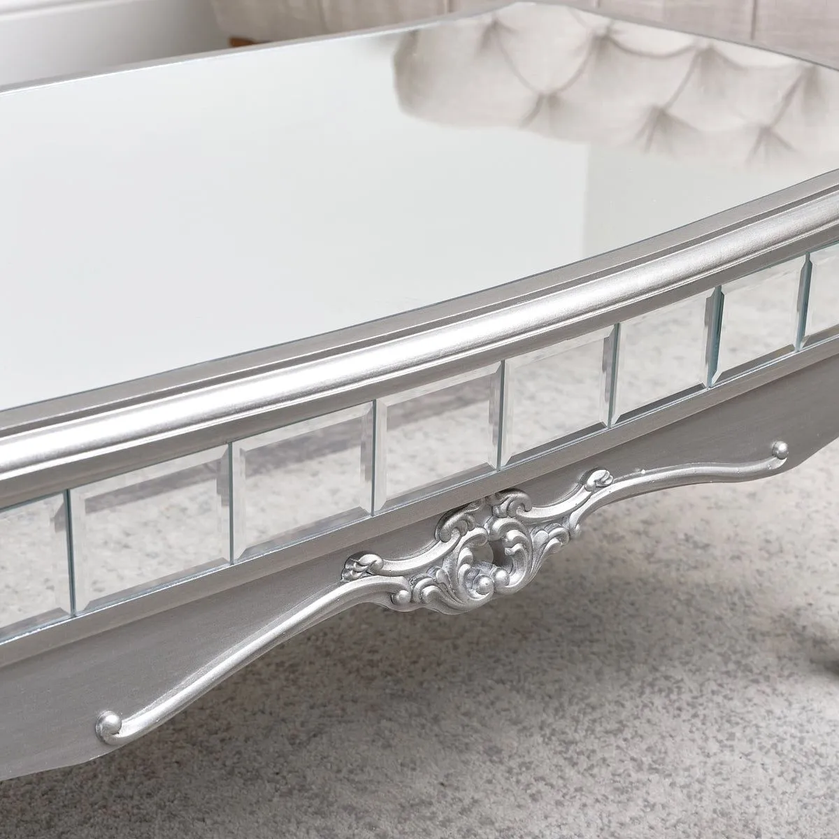 Melody Maison Mirrored Coffee Table - Tiffany Range in Metallic Silver 2