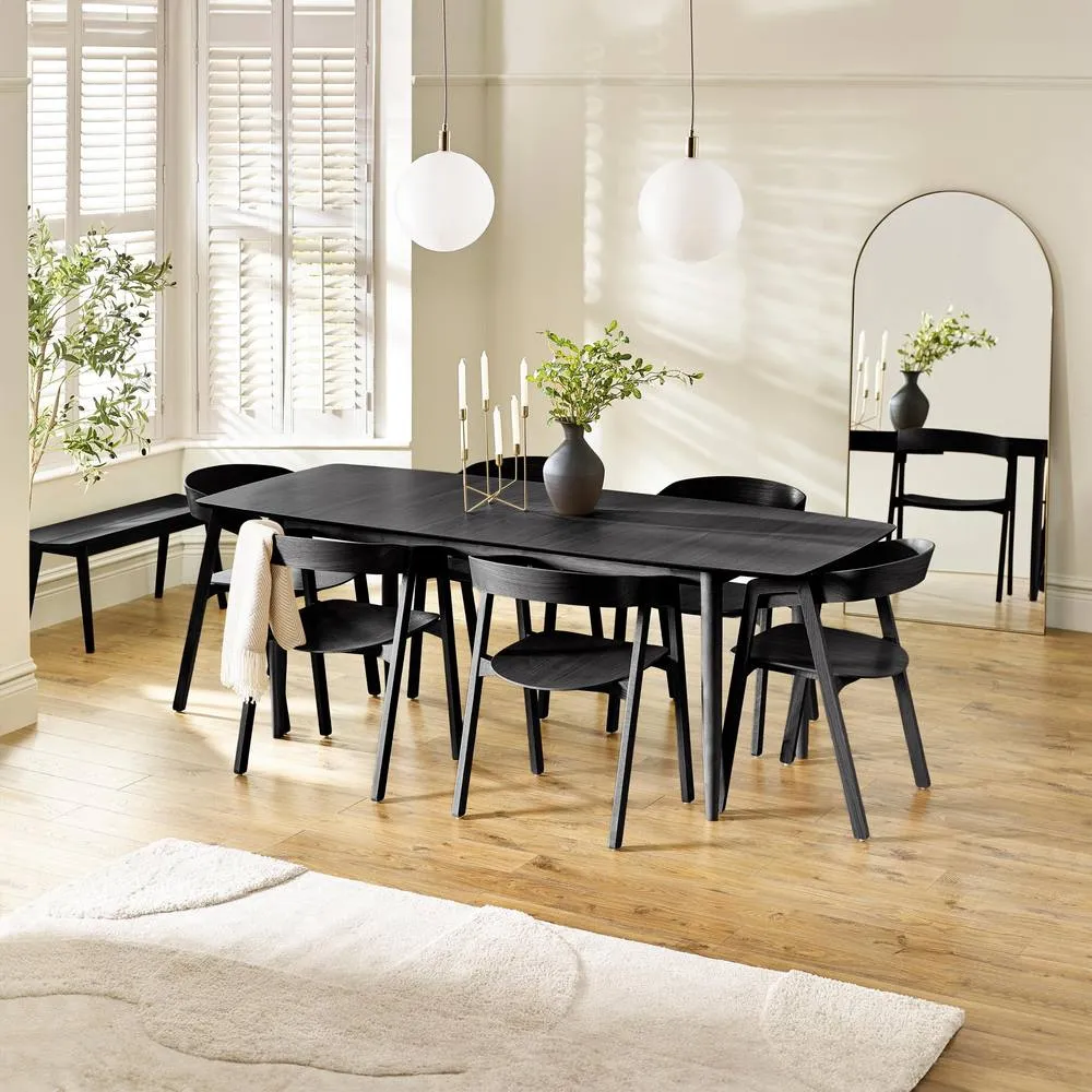 FurnitureboxUK Leif Black Wooden Rectangular Extending Table & 6 Black Dining Chairs 2