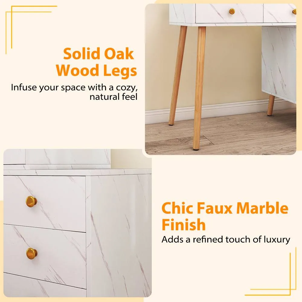 Costway Modern Vanity Desk w/Stool Makeup Vanity Set w/Mirror & 3 Modes Lights in White 5