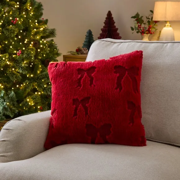 Bows Faux Fur Square Cushion