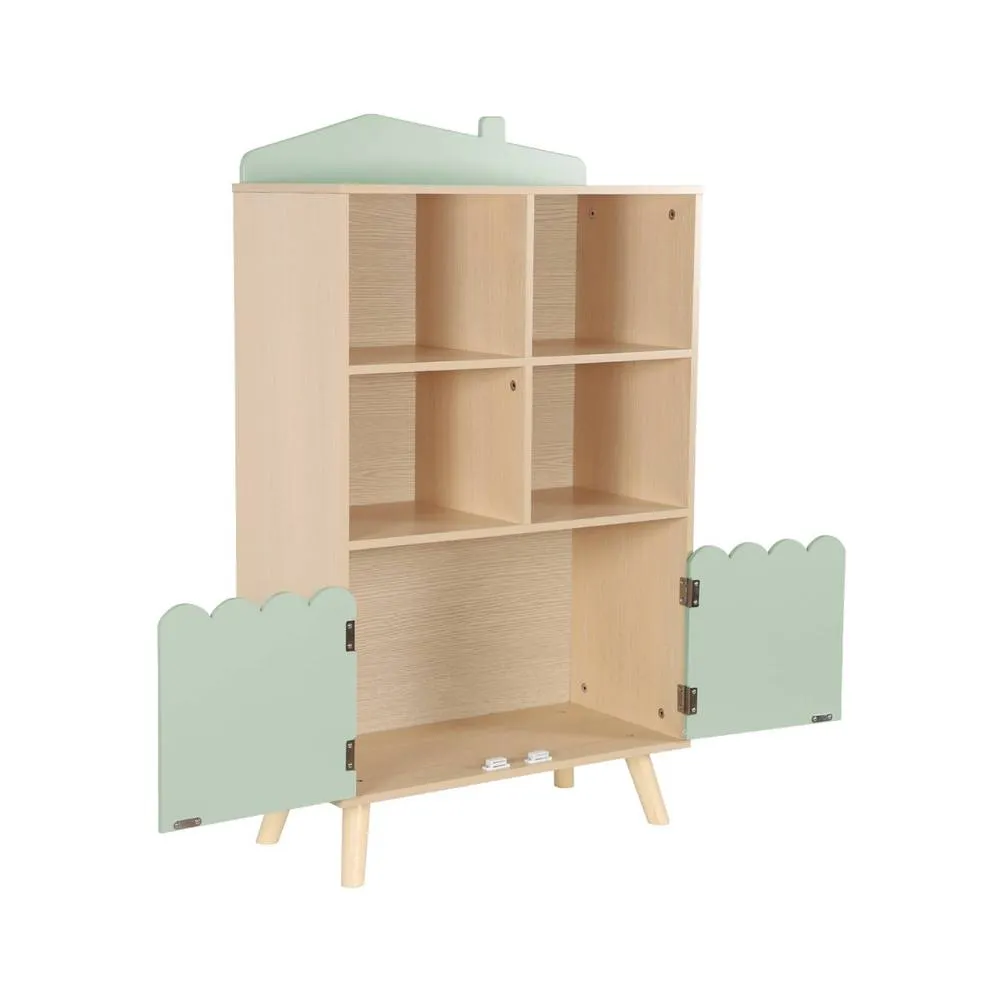 sweeek Children's pine wood library 2 doors 4 shelves in Green 6
