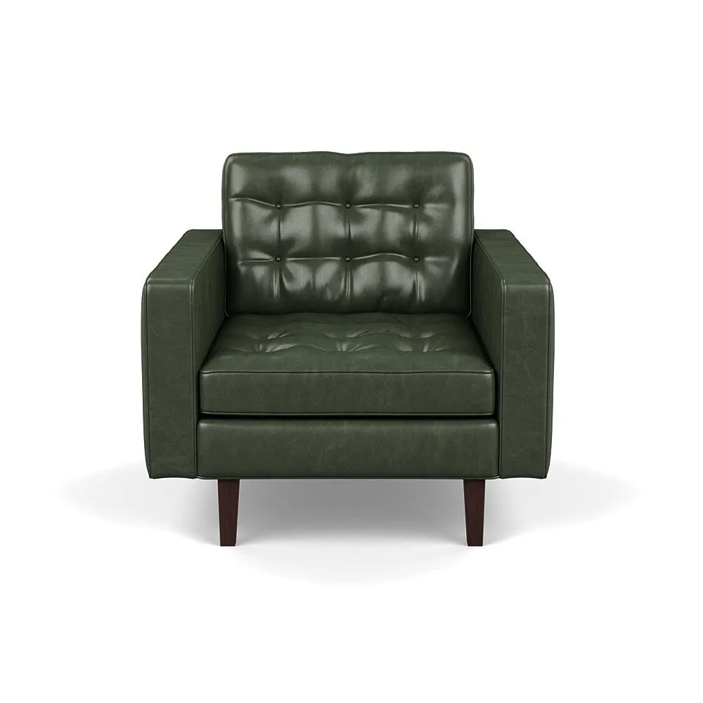 Heal's Hepburn Armchair Stonewash Leather Vintage Green 278 Black Feet