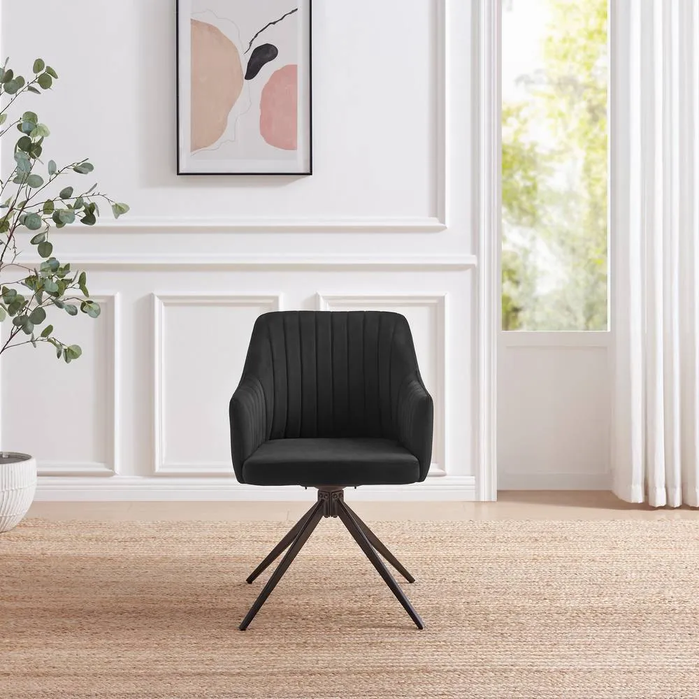 FurnitureboxUK 2x Calla Black Velvet Swivel Dining Chairs 3