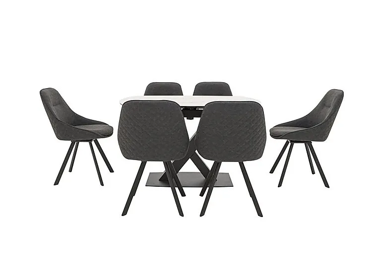 Arctic Extending Dining Table with White Top and 6 Swivel Chairs - Dark Grey