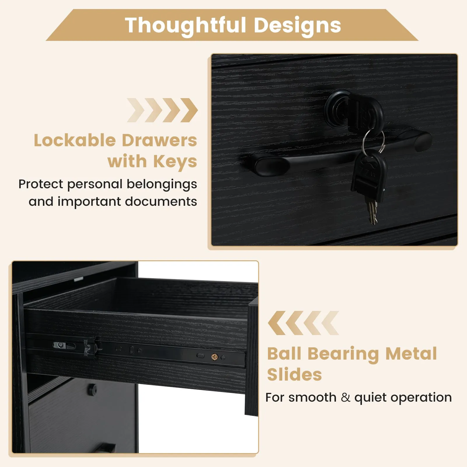 Costway File Cabinet Mobile Lateral Filing Storage Organizer with Lock in Black 5