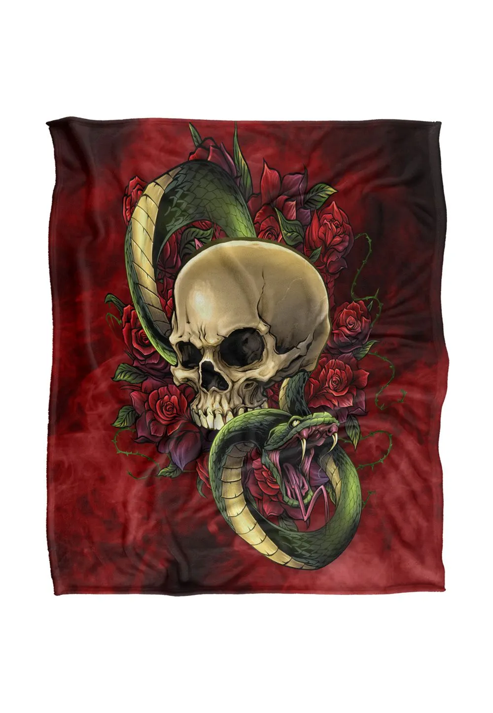 JQ Licensing Brian Allen Skull Snake & Roses Silky Touch Super Soft Throw Blanket 152 X 127 cm in White