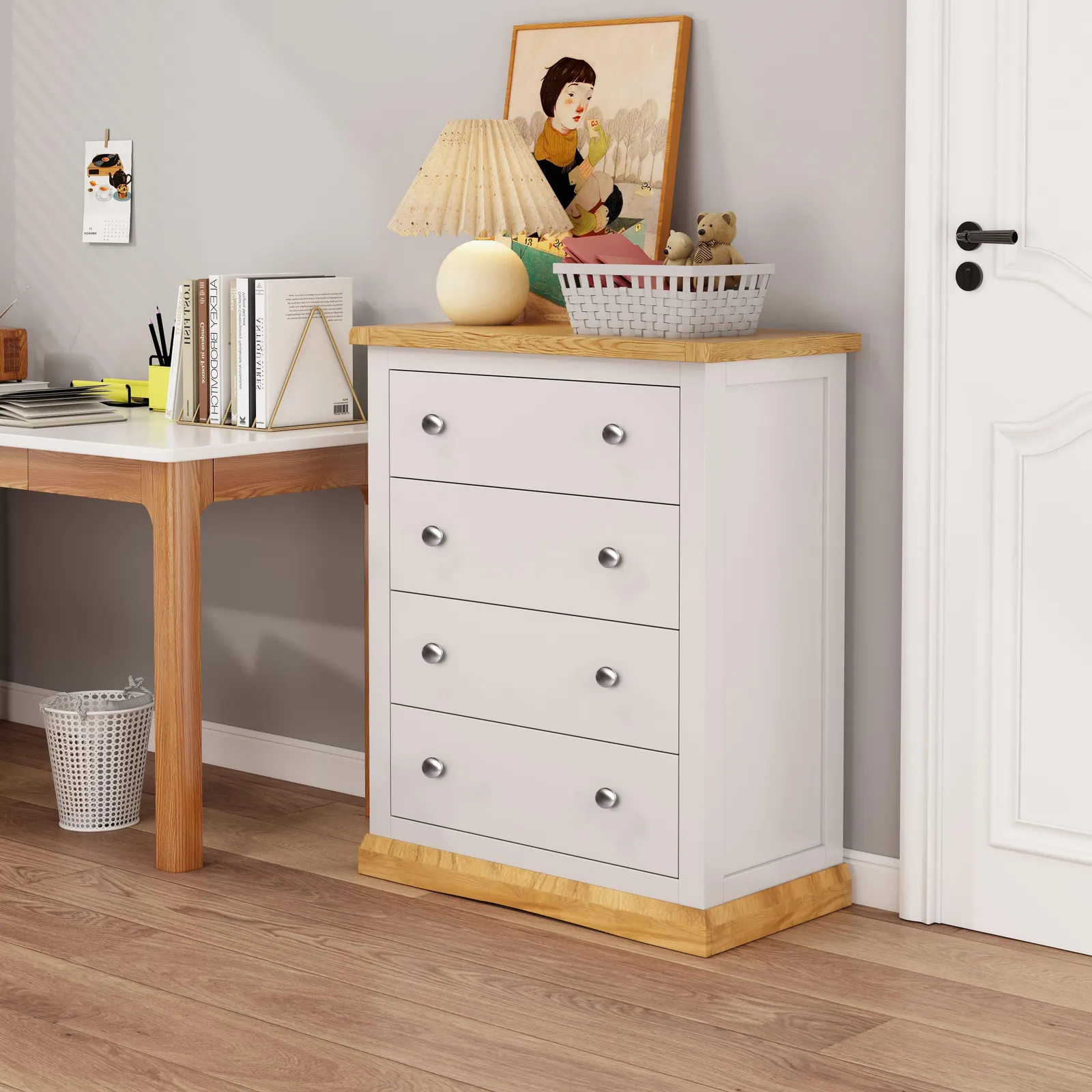 Cabinet Bits Trevi 4 Drawer Chest of Drawers Chrome Knob in Off-White