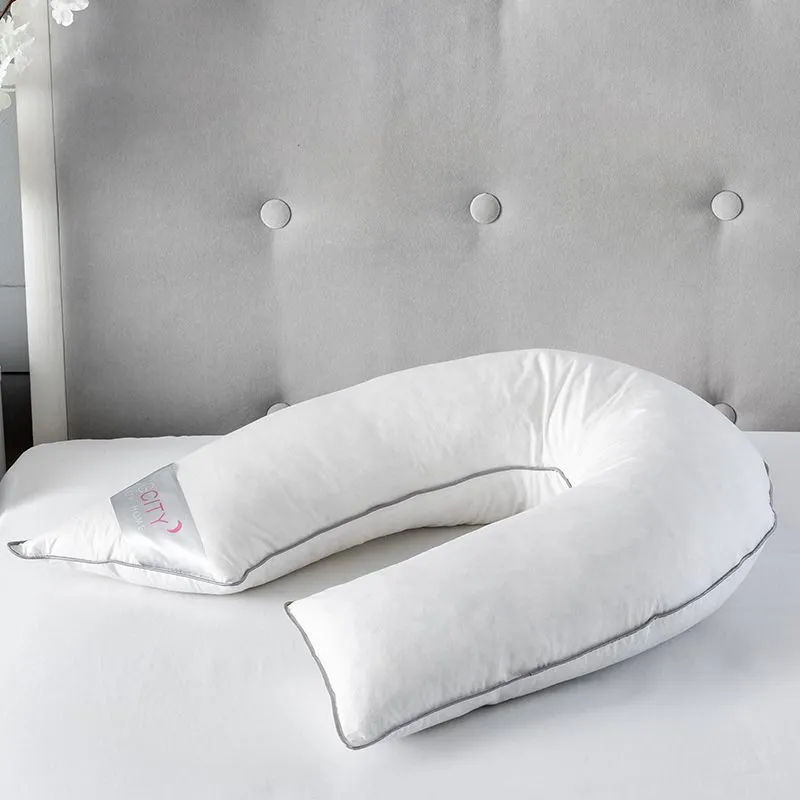 Snug City V Shape Duck Feather & Down Luxury Pillow 100% Cotton Cover in White