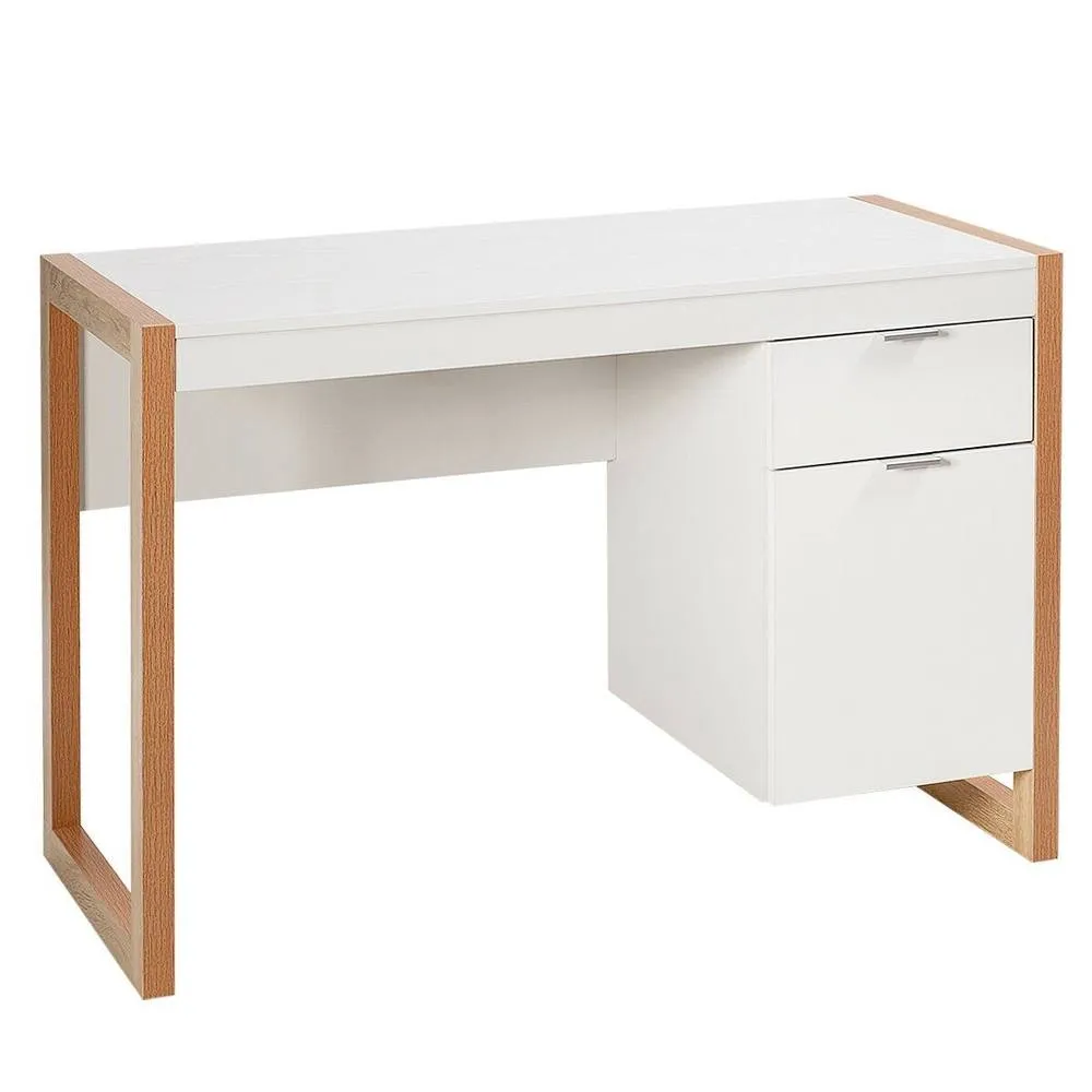 Costway Modern Workstation Desk w/ Storage Cabinet & Drawer Sturdy Structure Home Office in White 6