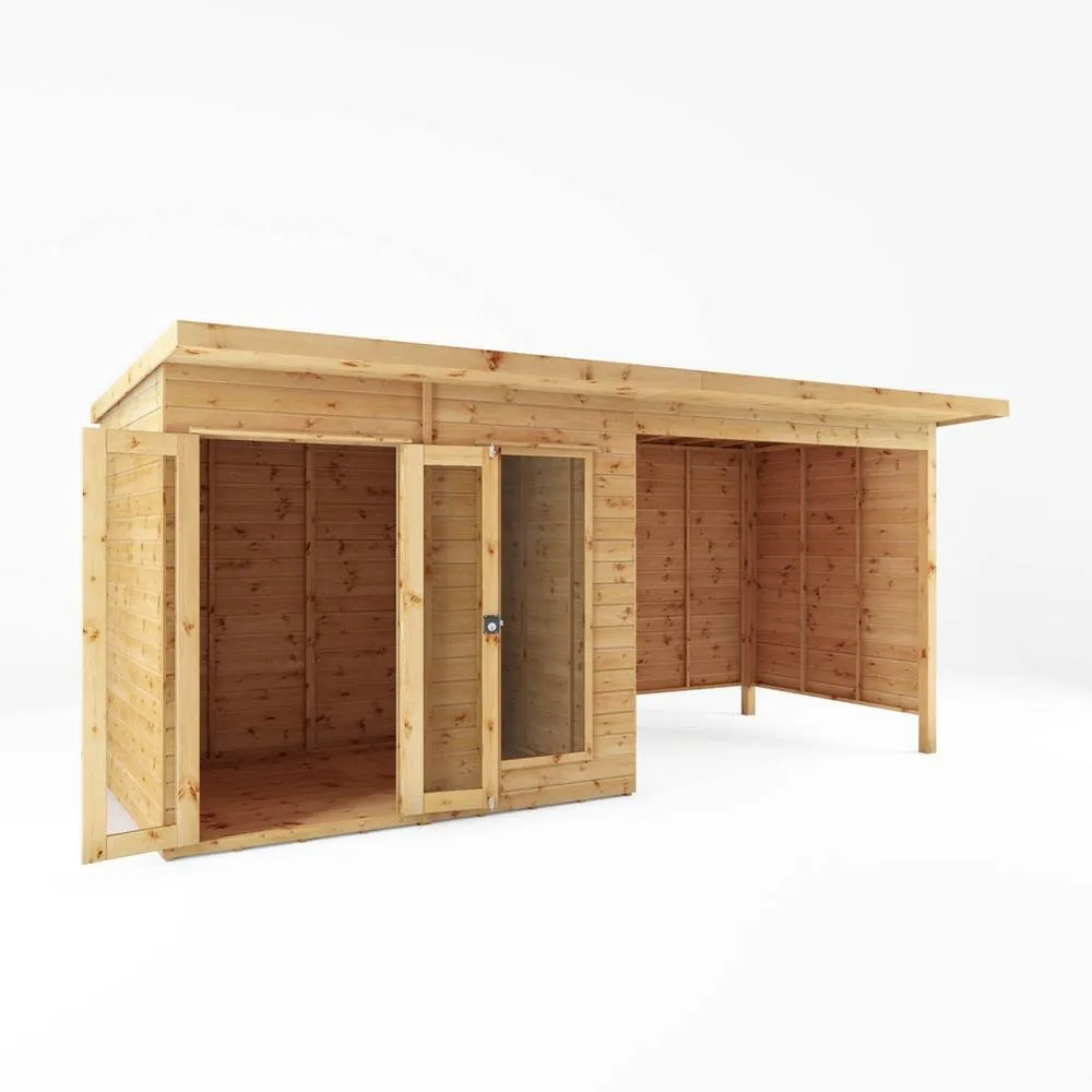 Mercia 16 x 6 Feet Maine Pent Summerhouse with Patio Area - Wood/Glass in Light Brown 2