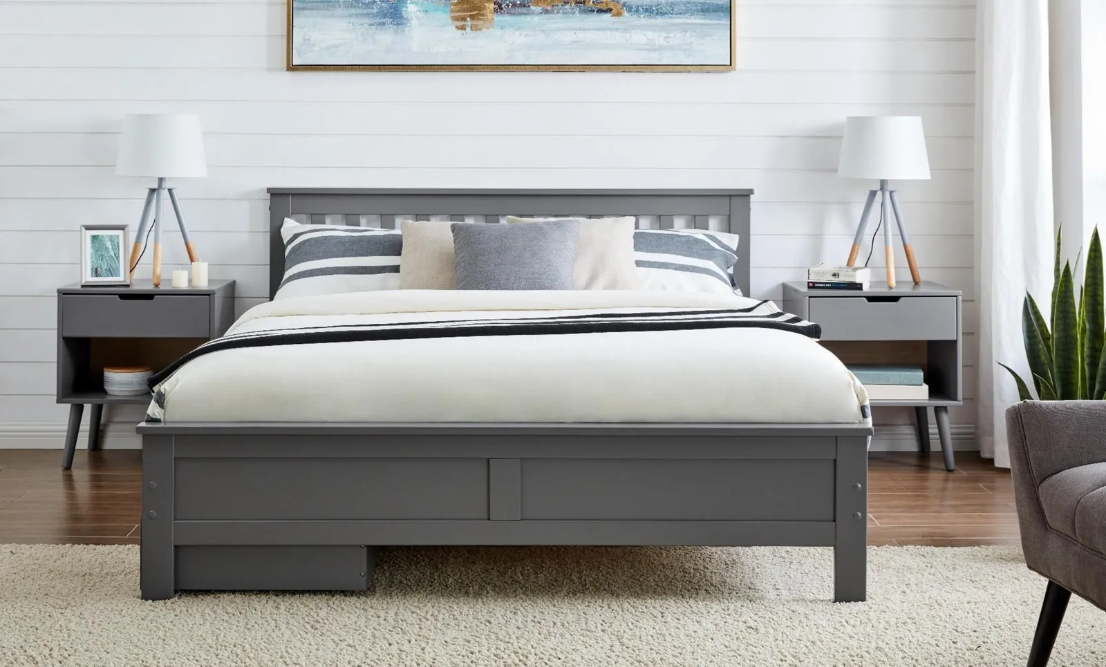 FurnitureboxUK Azure Modern White Solid Pine King Bed + 4 Drawers in Grey 2