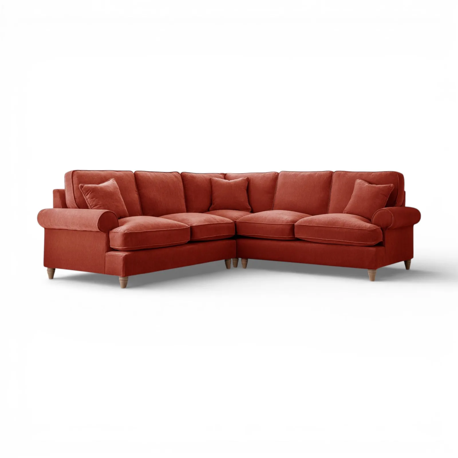 The Great Sofa Company Ezra Large Textured Velvet Corner Sofa - Scroll Arm in Terracotta 2
