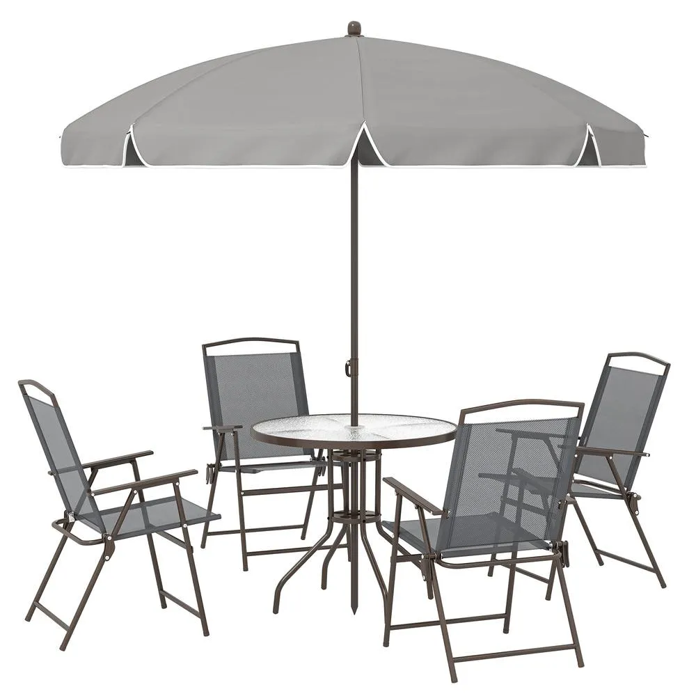 OUTSUNNY Garden Dining Set, Patio Sets with Tempered Glass Table in Dark Grey 2