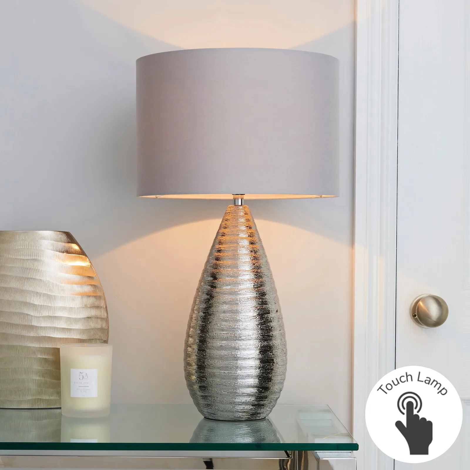 Costola Chrome Touch Dimmable Table Lamp Chrome, Light Grey