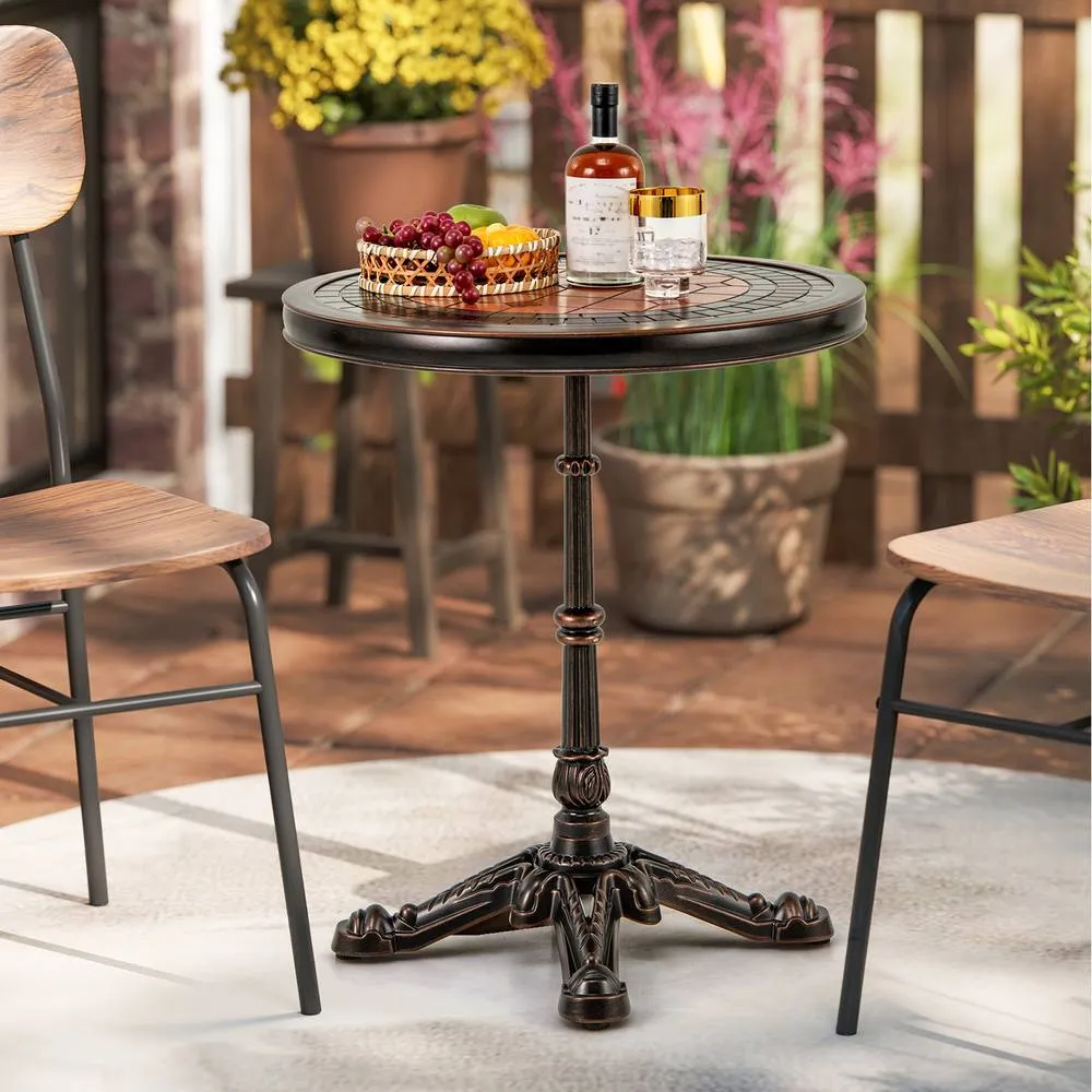 Costway 60CM Round Patio Dining Table Cast Aluminum Dining Table-Bronze in Brown 3