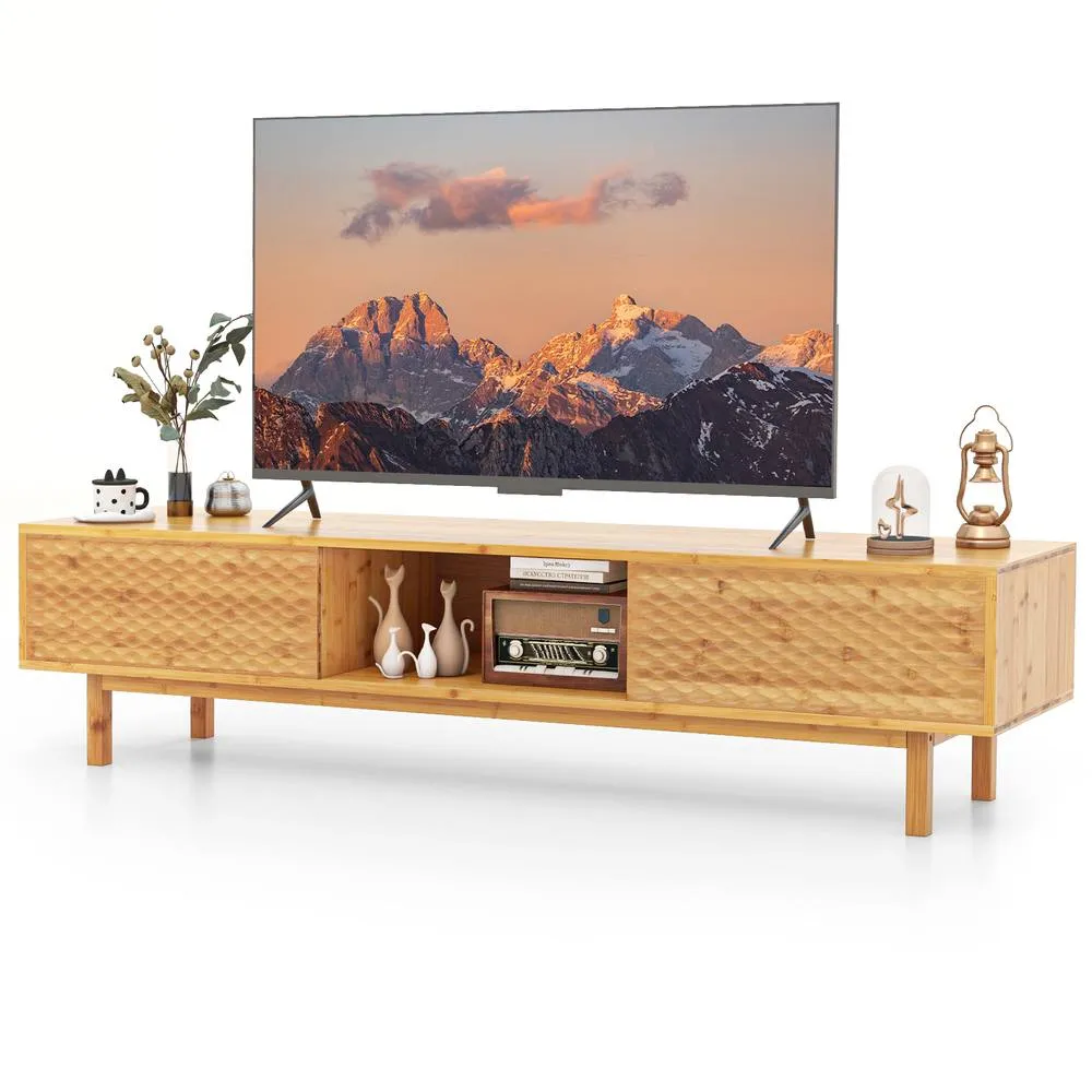 Costway Bamboo TV Stand for TVs up to 70" Home Mid Century Storage Cabinet in Natural 2