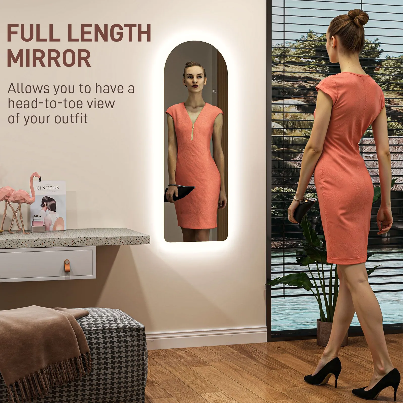 HOMCOM Full Length Wall Mirror with Lights Dimming & 3 Colour Adjustable in Clear 4