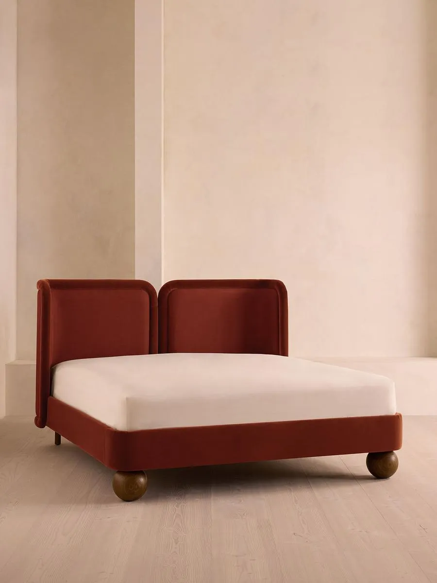 Willem Bed, King, Velvet & Linen, Rust
