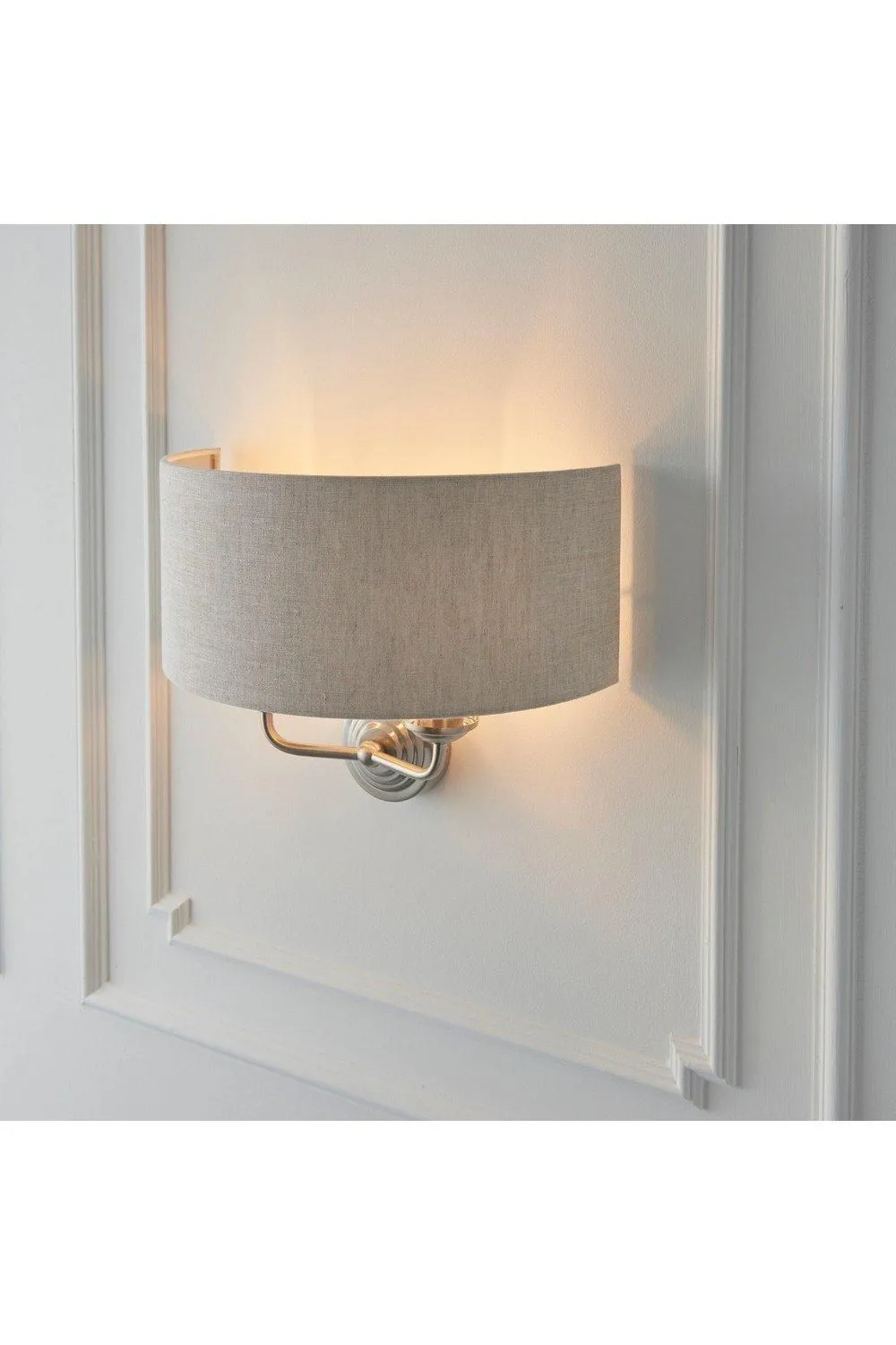 Netlighting Highclere Shade Wall Lamp Brushed Chrome Plate Natural Linen in Grey 6