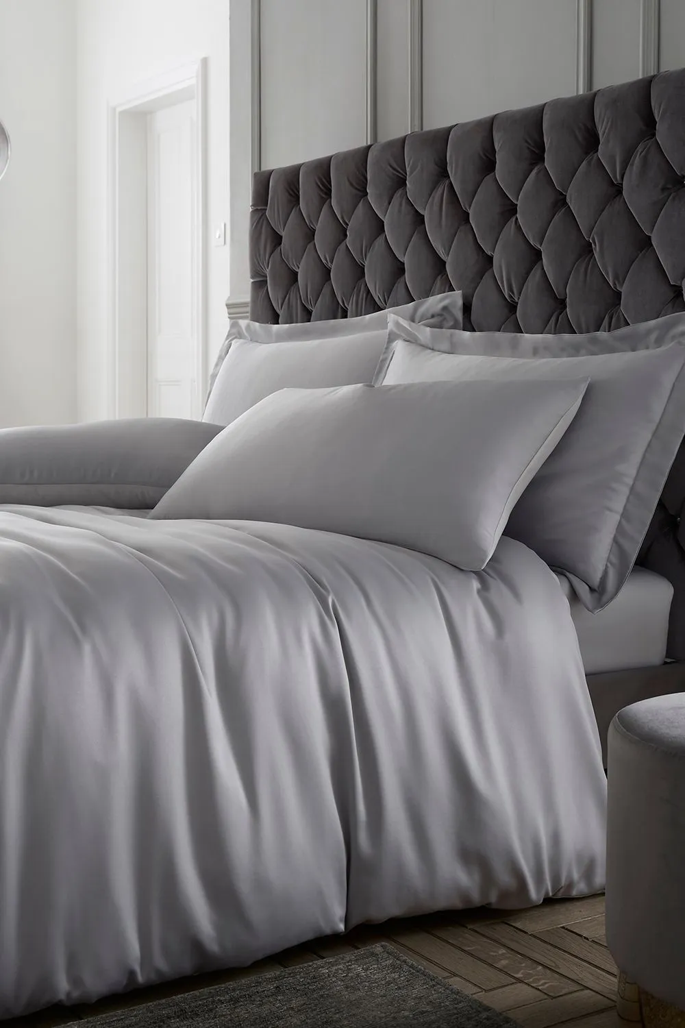 Catherine Lansfield 'Silky Soft Satin' Duvet Set in Silver