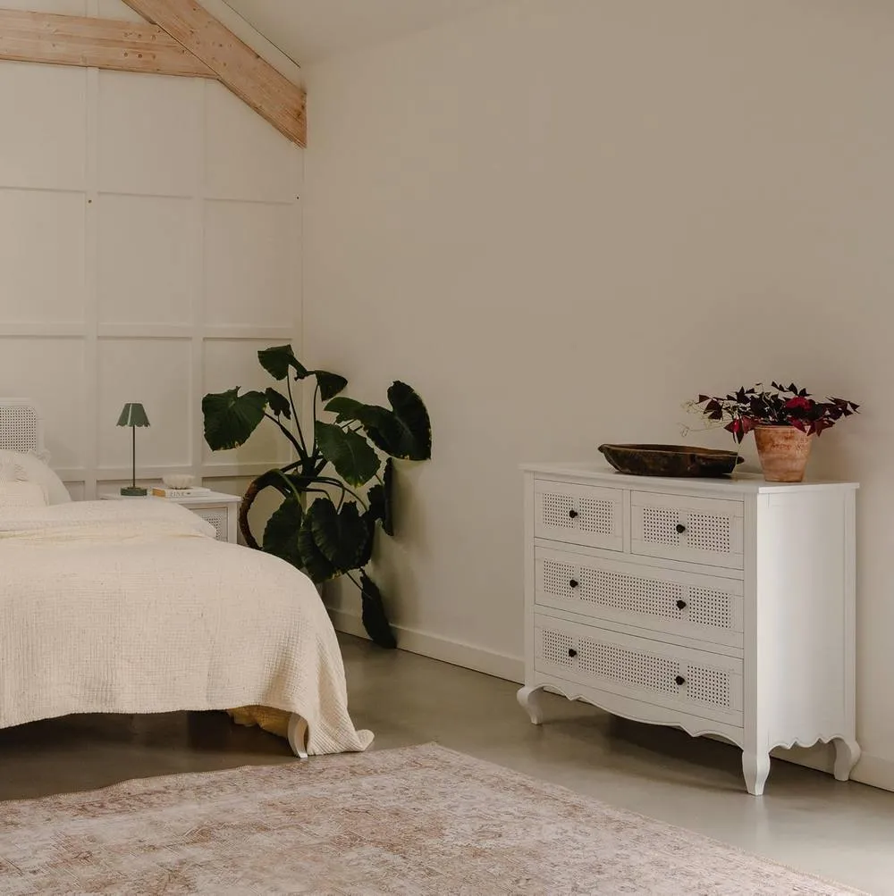 Statement Furniture Louis Chest of Drawers with Cane Rattan Drawers in White 3
