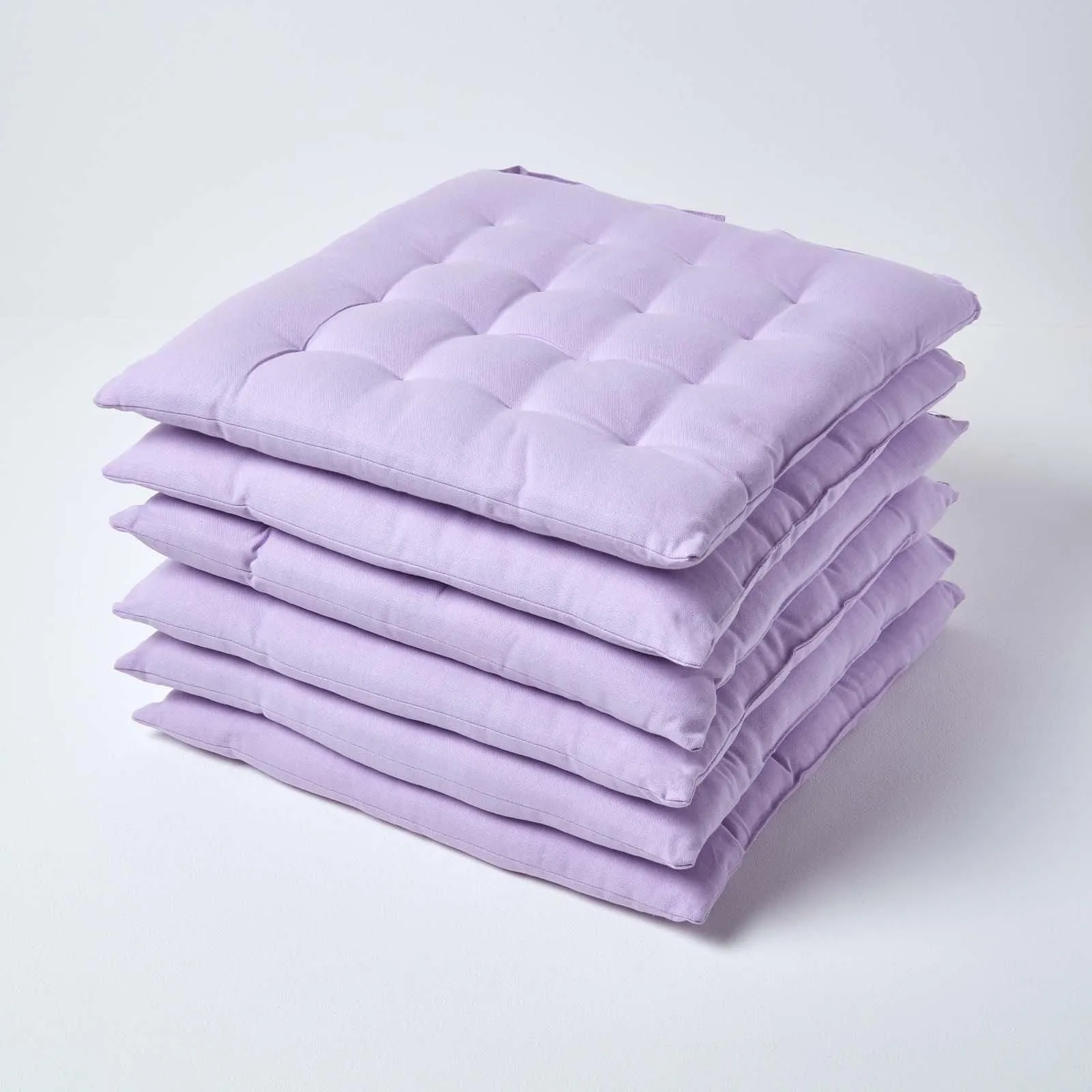 Homescapes Seat Pad Luxury 100% Cotton Indoor Outdoor Garden Cushion, Button Tie, 40cm in Purple 1