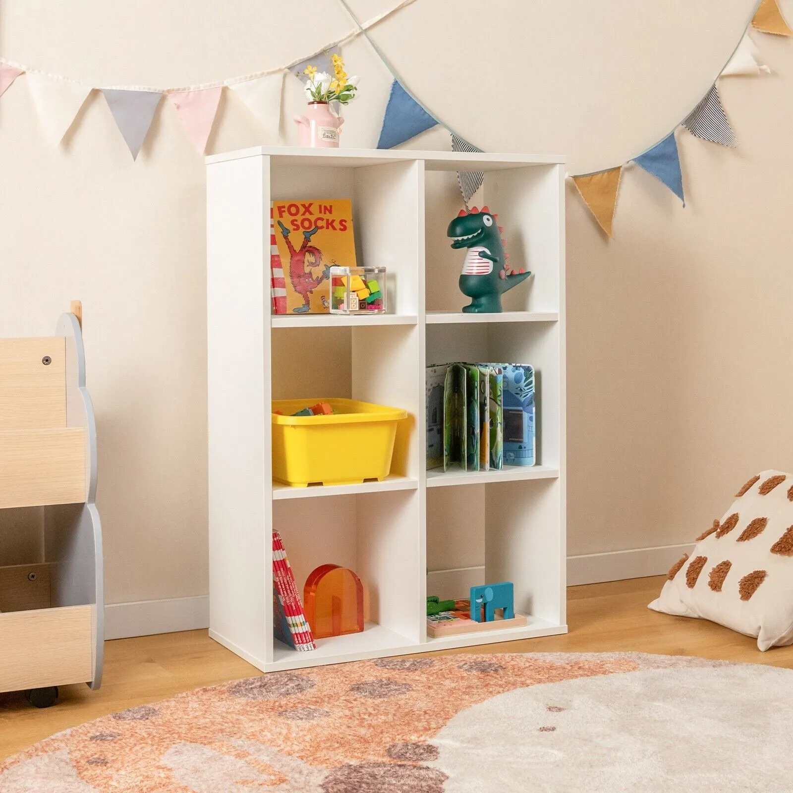 Costway 6Cube Bookshelf 4Tier Bookcase Floor Display Shelf Open Storage Organizer in White 3