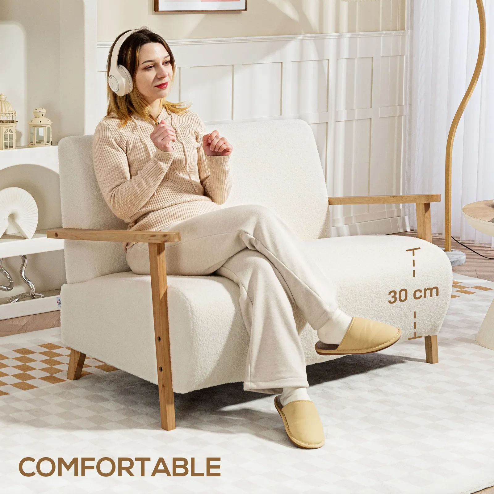 HOMCOM 2 Seater Sofa, Fabric Modern Loveseat for Living Room, Cream 4