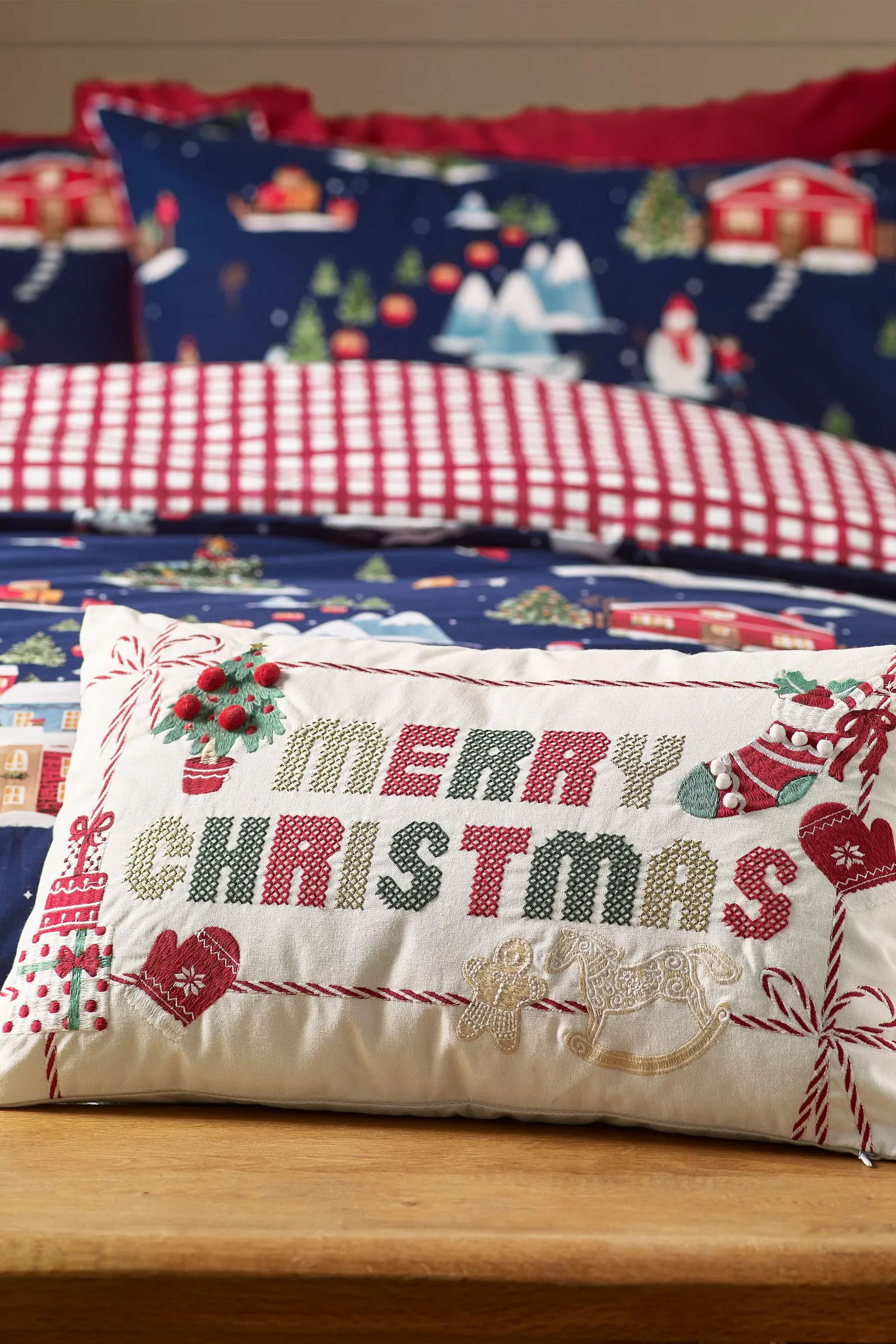 Catherine Lansfield 'Merry Christmas' Cross Stitch Cushion in Natural