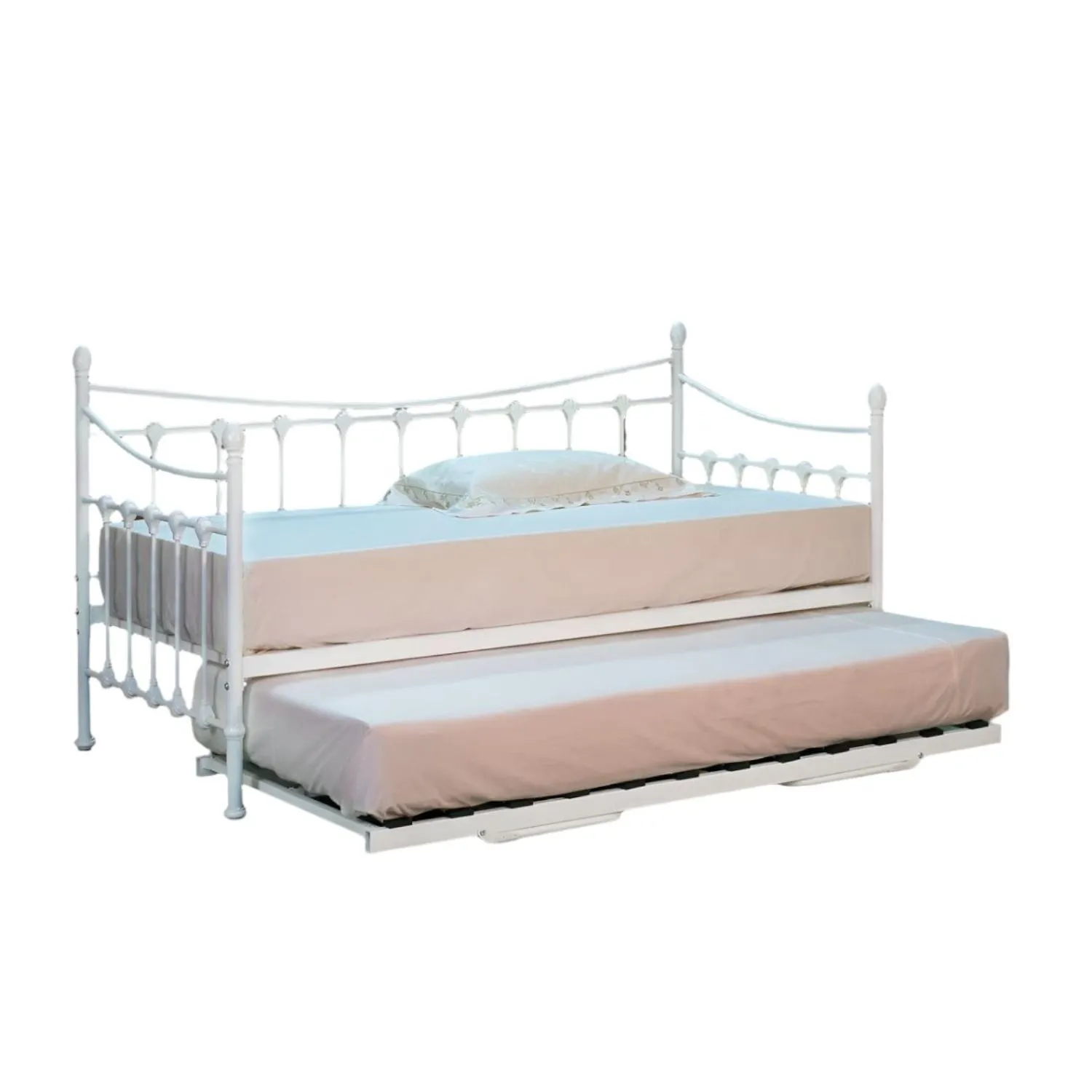 Comfy Living Ltd White Ornate Metal Day Bed With Trundle 2
