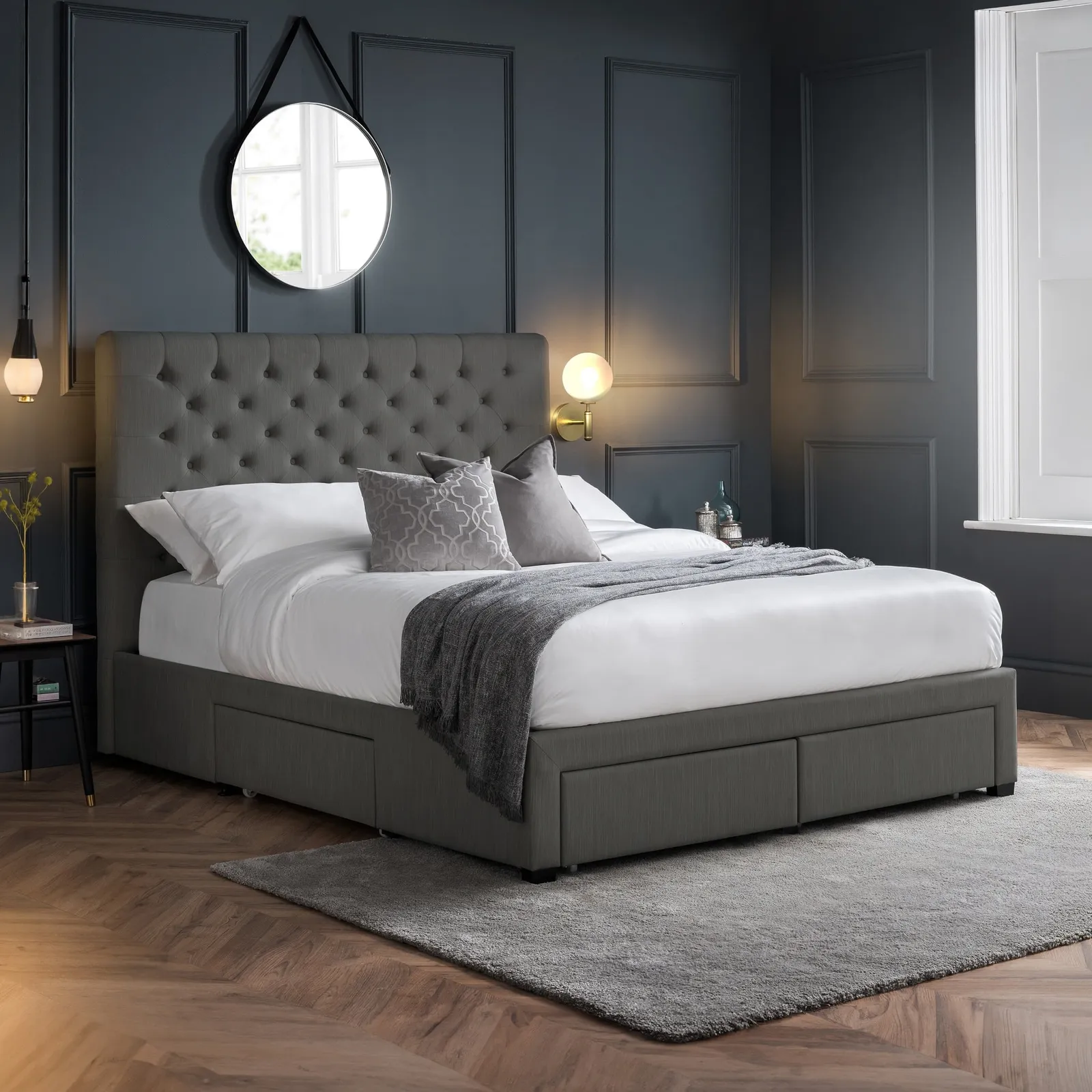 Wilton - Super King Size - 4 Drawer Storage Bed - Dark Grey - Fabric - 6ft - Happy Beds 1