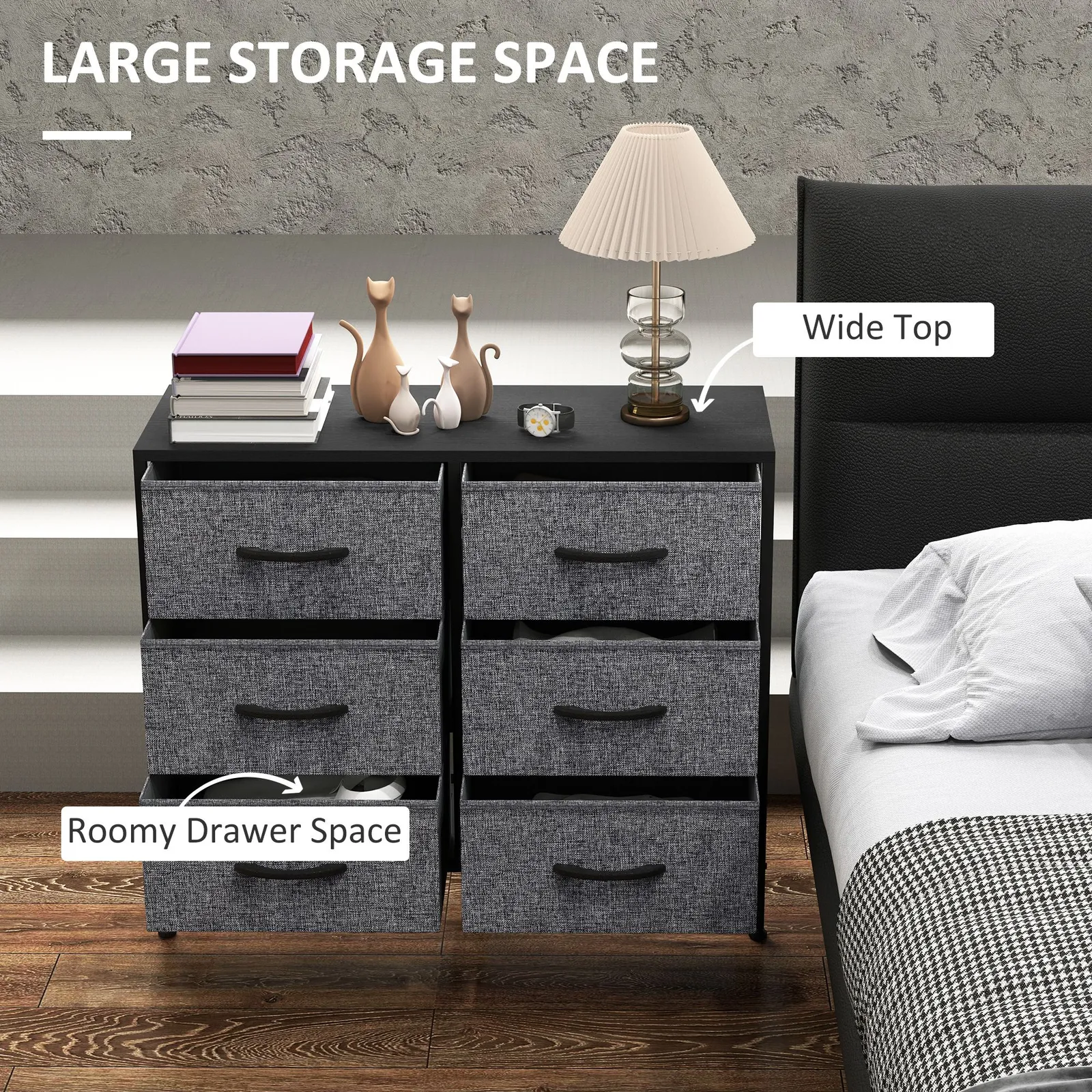 HOMCOM 8 Drawer Fabric Chest of Drawers w/ Wooden Top for Hallway in Black 4