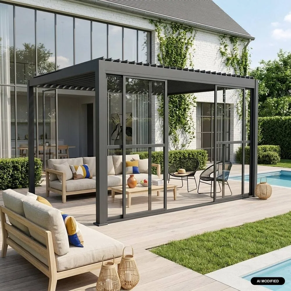 sweeek Sliding door aluminium 4m for Triomphe pergola in Dark Grey