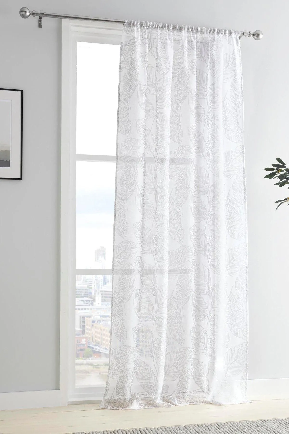 Fusion 'Matteo' Leaf Print Voile Panel in Grey 2