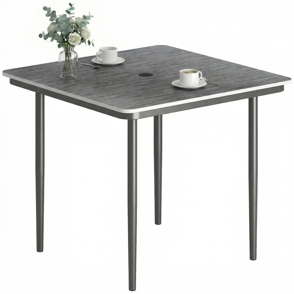 OUTSUNNY Garden Dining Table, Outdoor Table with Umbrella Hole in Dark Grey 2