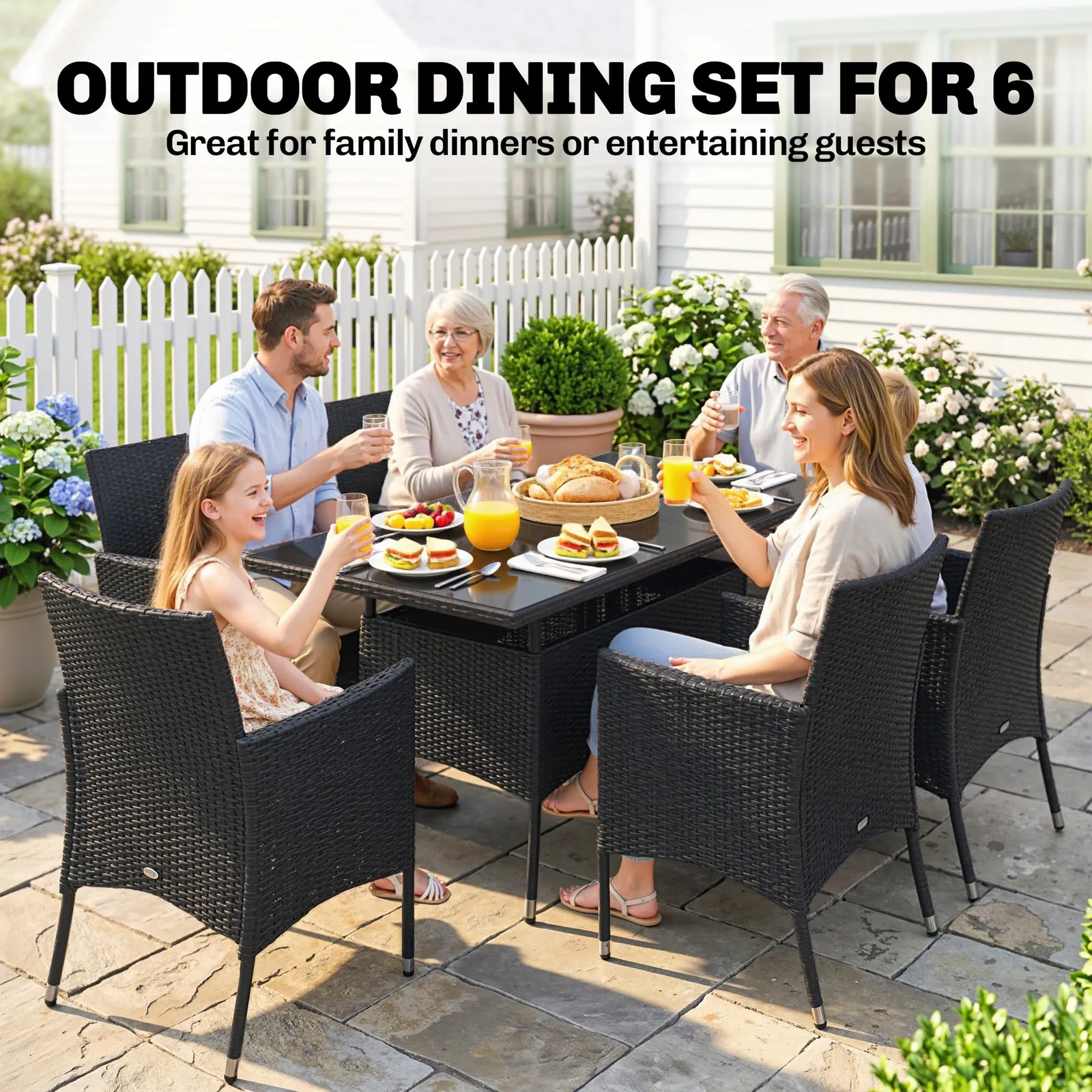 OUTSUNNY 7pc Rattan Garden Furniture Dining Set Wicker Patio Conservatory in Black 4
