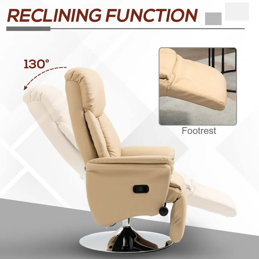 HOMCOM Adjustable Swivel Recliner with Footrest, Padded Arms, Beige 4