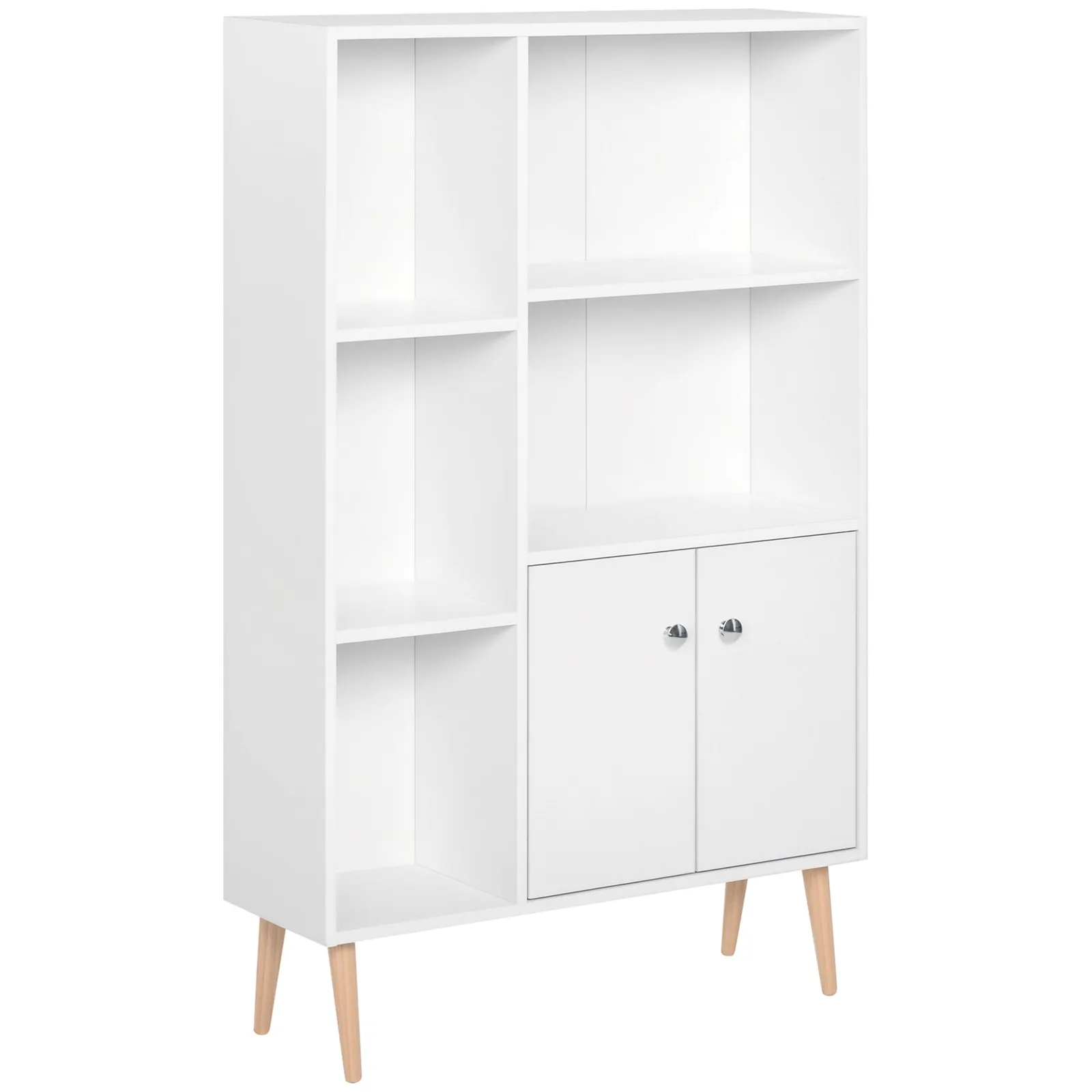 HOMCOM Bookcase Storage Cabinet Shelves Unit Free Standing Two Doors Wooden in White 2