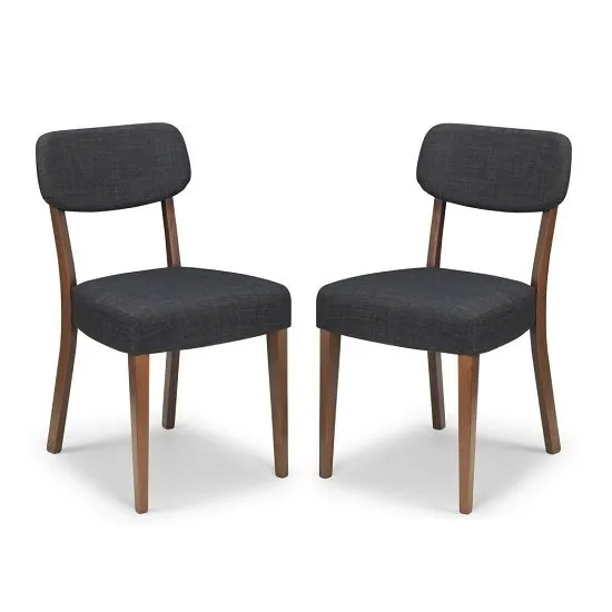 Matteson Dining Chair In Walnut With Grey Linen Fabric In A Pair