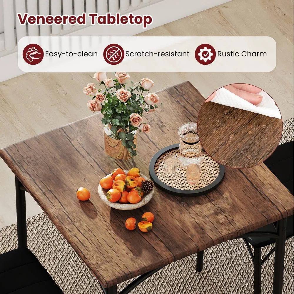 Costway 3 Piece Dining Table Set Breakfast Kitchen Table & Chairs-Coffee in Brown 3