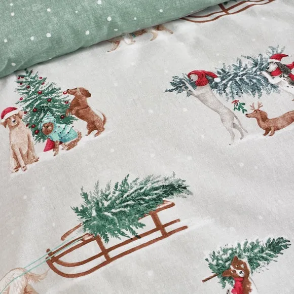 Catherine Lansfield Christmas Dogs 100% Brushed Cotton Duvet Cover & Pillowcase Set 3