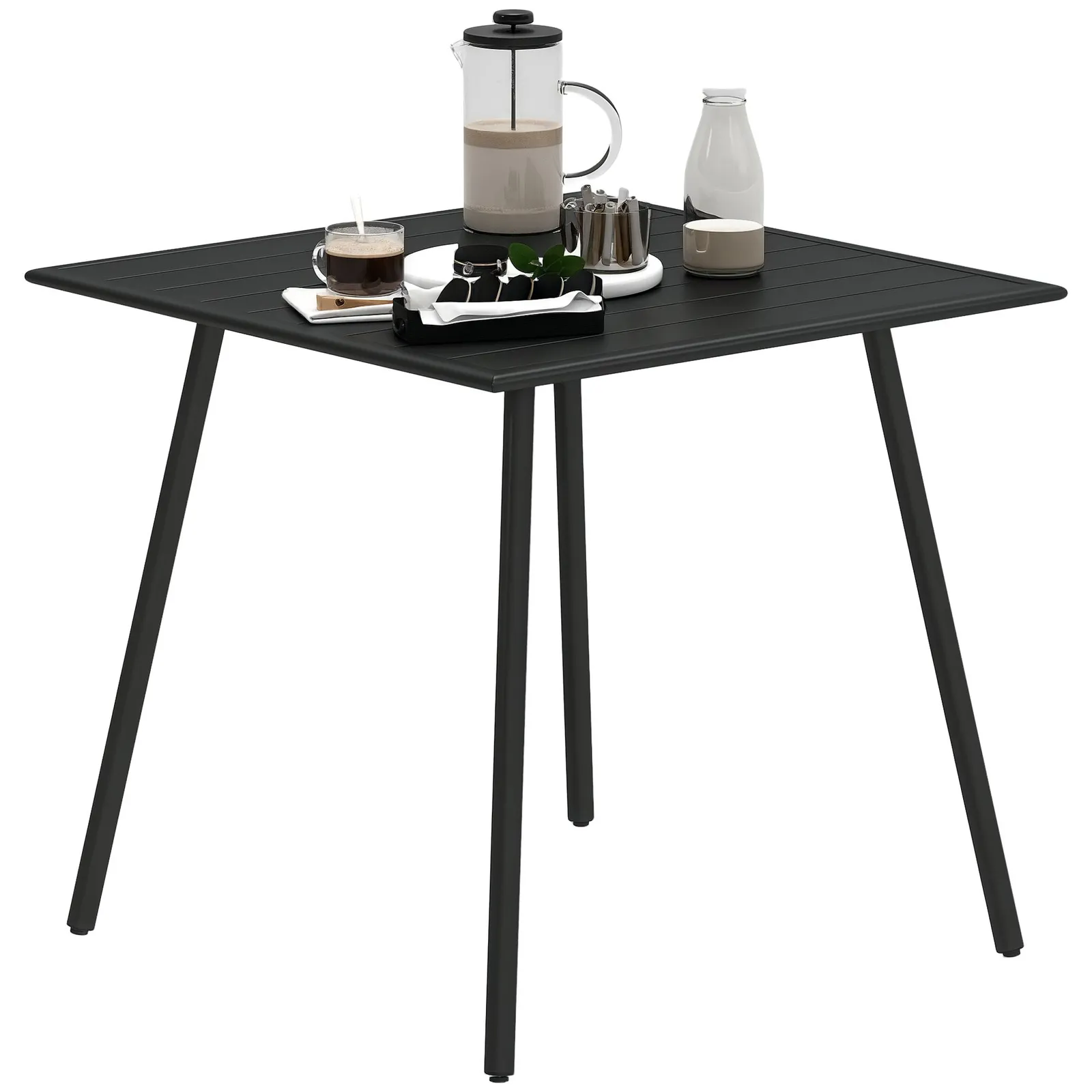 OUTSUNNY Garden Table for 4 Person with Slat Top, Steel Frame, Black 2