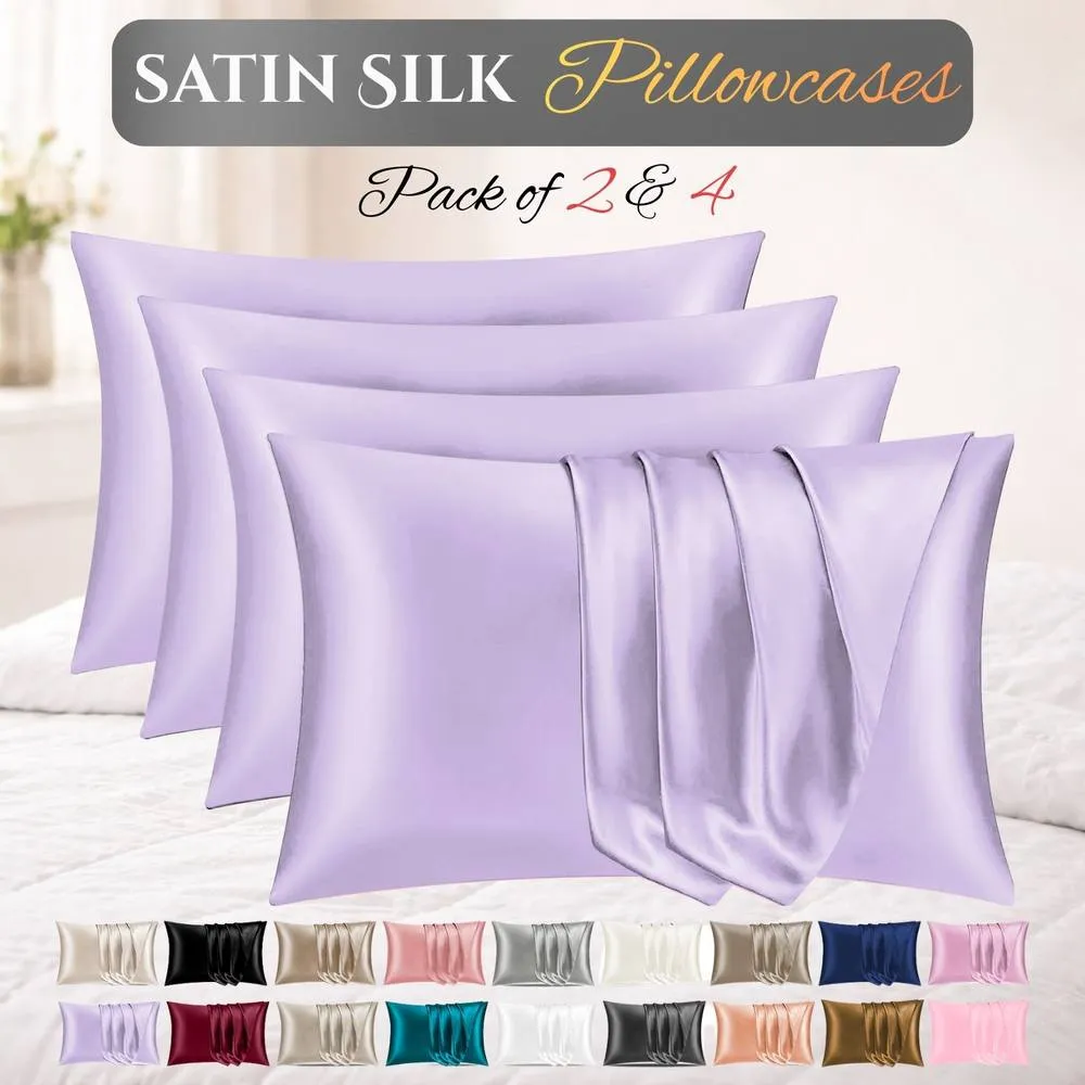 Grace Satin Silk Pillow Cases Pack of 4 Super Soft Smooth Pillow Covers in Purple