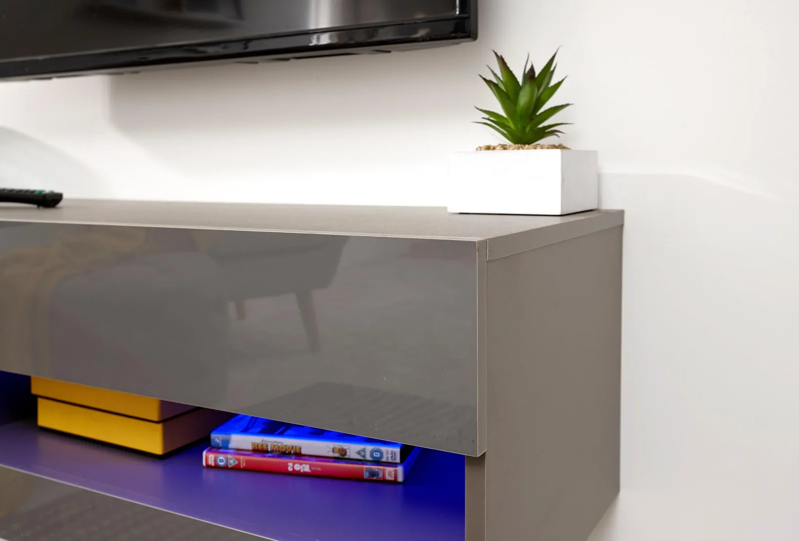 GFW Galicia 120cm Wall TV Unit with LED in Grey 5
