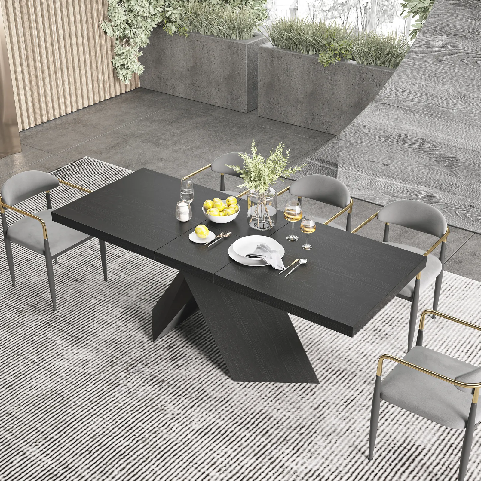 1600mm-2000mm Farmhouse Extendable Black Dining Table Seats 4-6