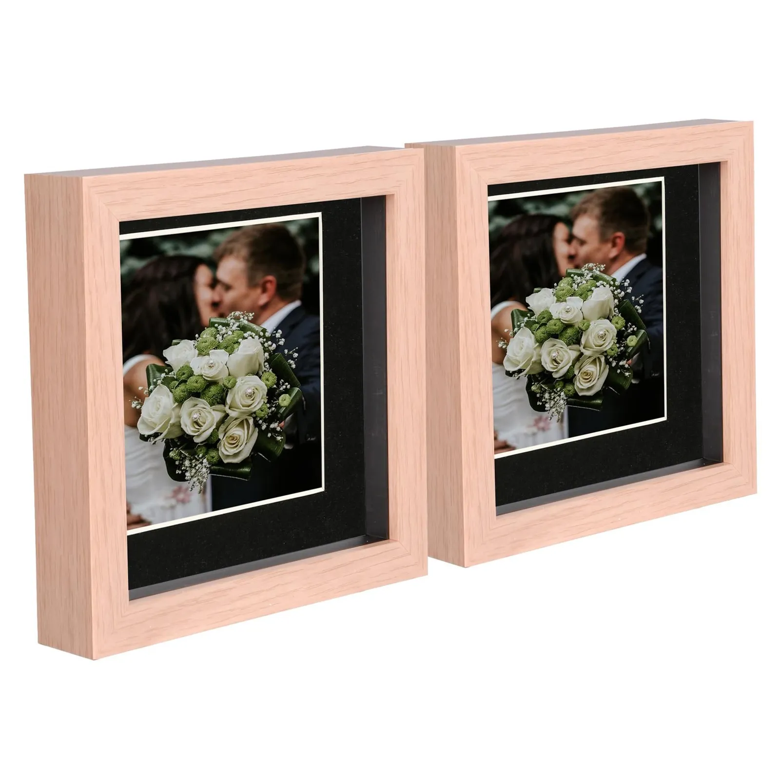 Nicola Spring 6" x 6" 3D Box Photo Frames - 4" x 4" Mount - Light Brown - Pack of 2 in Black 1