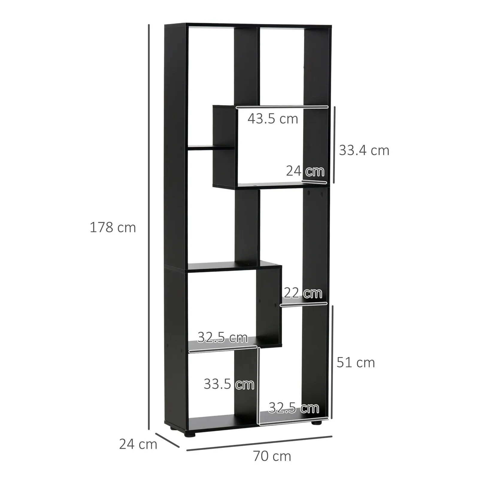 HOMCOM 7-Tier Bookshelf w/ Melamine Surface Foot Pads Anti-Tipping for Home in Black 3